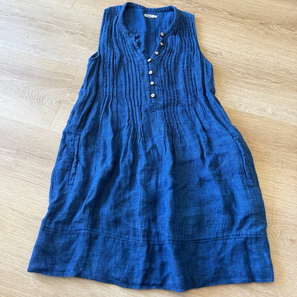 Faherty Isha Sleeveless Linen Dress Indigo - Picture 9 of 10